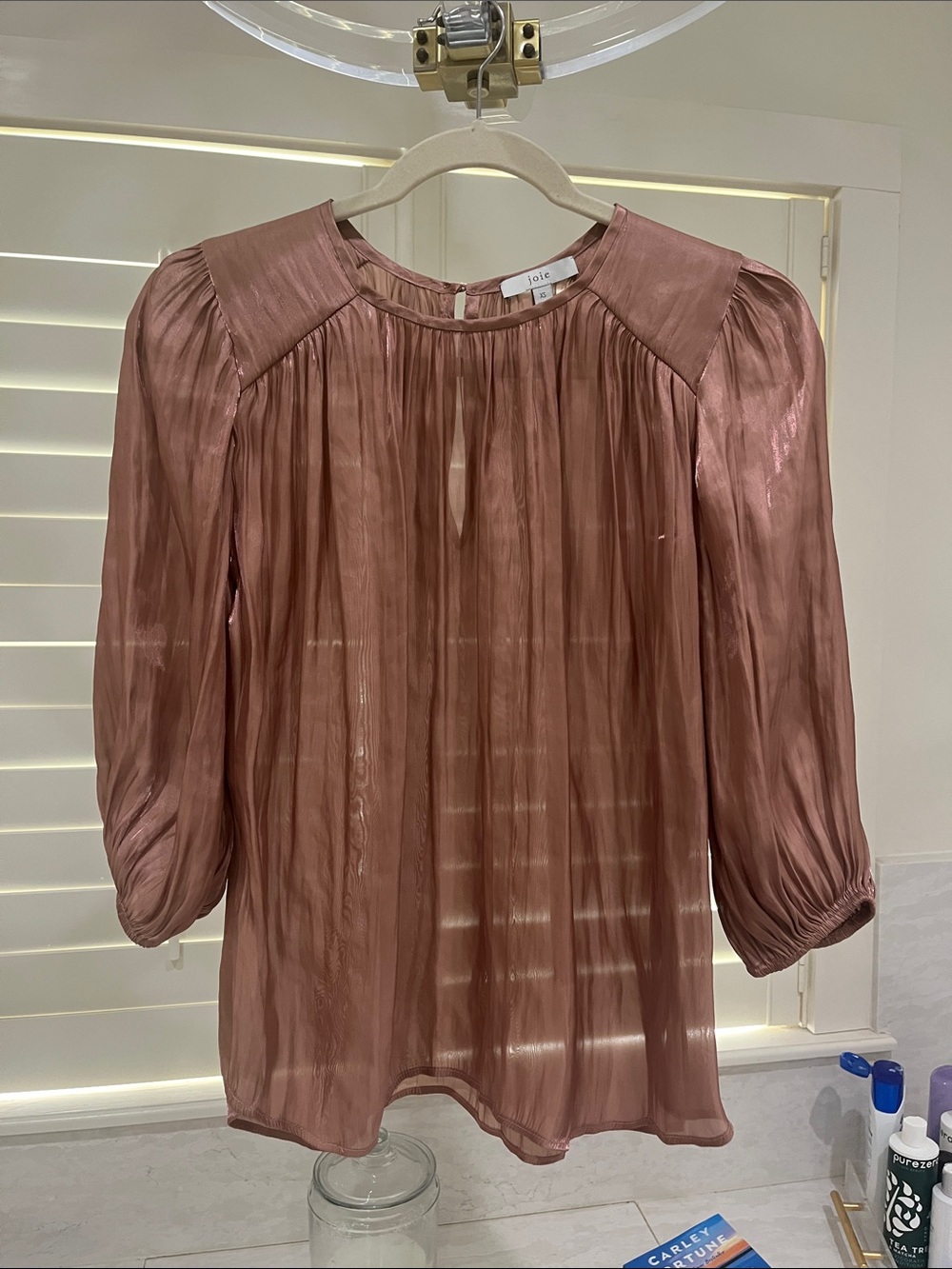 Joie Satin Pleated Blouse in Dusty Rose